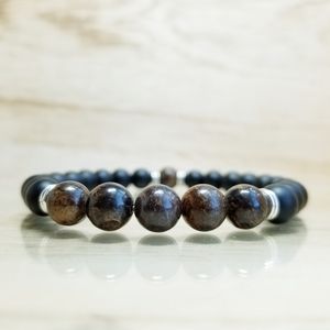 Black Onyx & Bronzite Beaded Gemstone Bracelet
